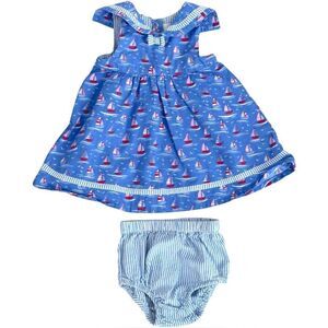 Jojo Maman Bebe Baby Girls Dress & Bloomer Nautical Bubble Outfit. 0-3 Months.